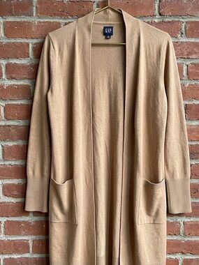 NWOT GAP Camel Tan Open Front Longline Duster Cardigan with Pockets – Size Small